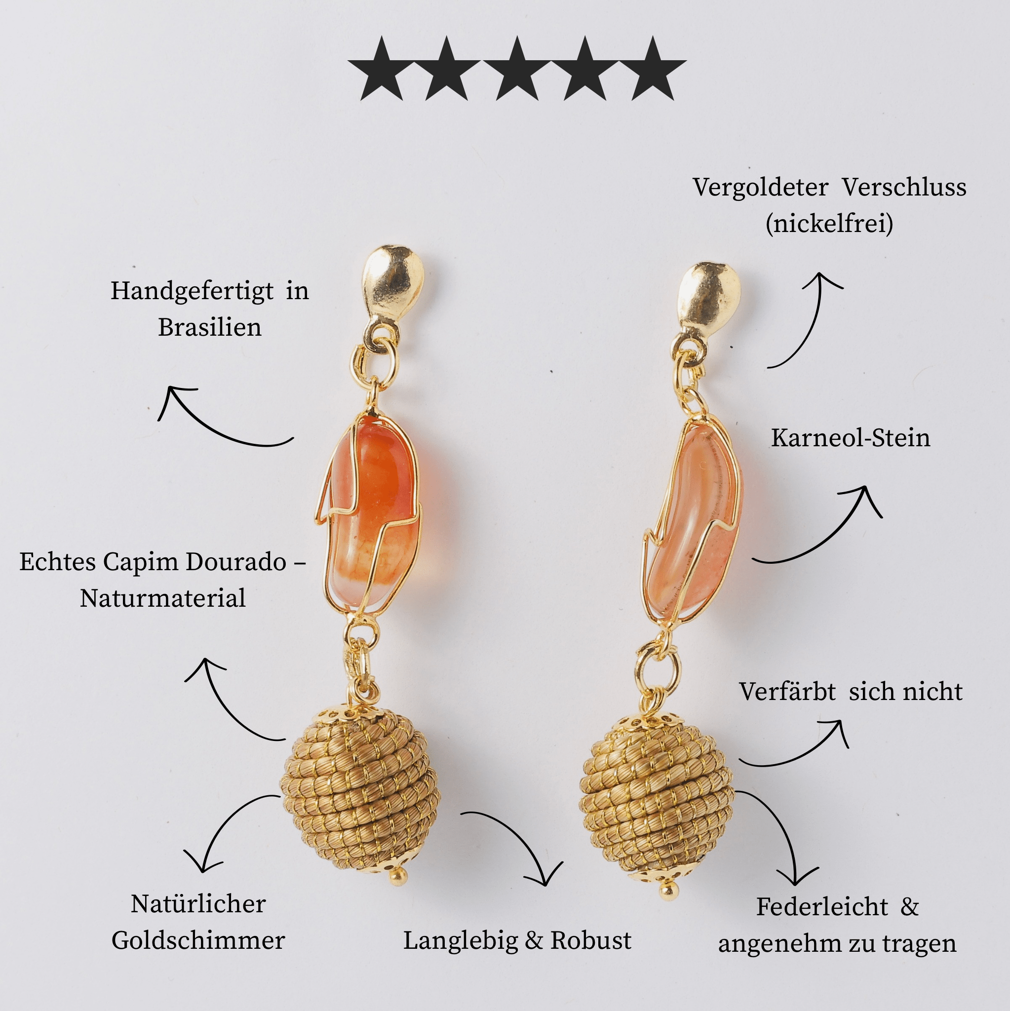 Ohringe Caranguejo – Handgemachtes Unikat aus Capim Dourado | Online kaufen bei Capido Shop