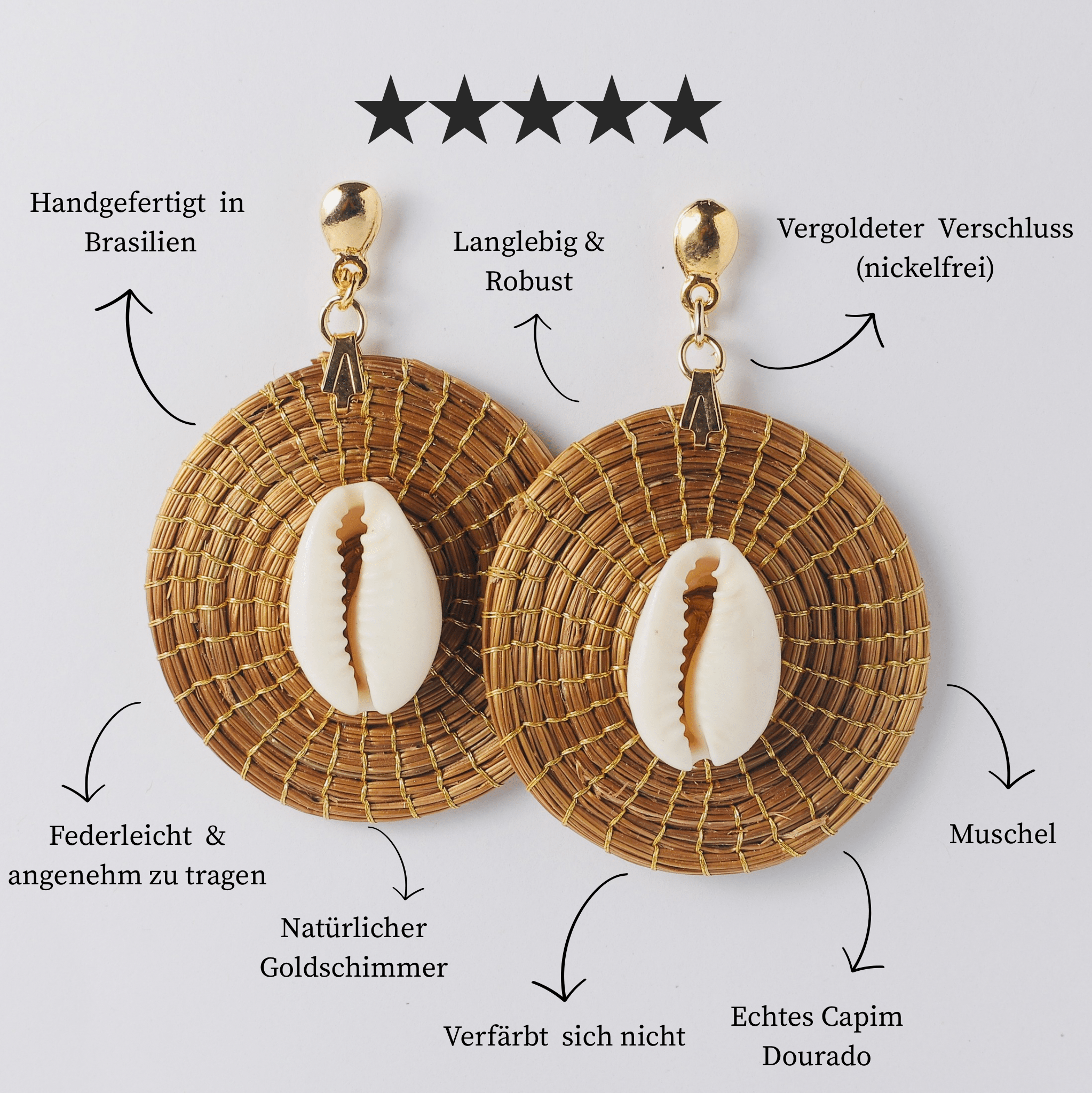 Ohringe Concha – Handgemachtes Unikat aus Capim Dourado | Online kaufen bei Capido Shop