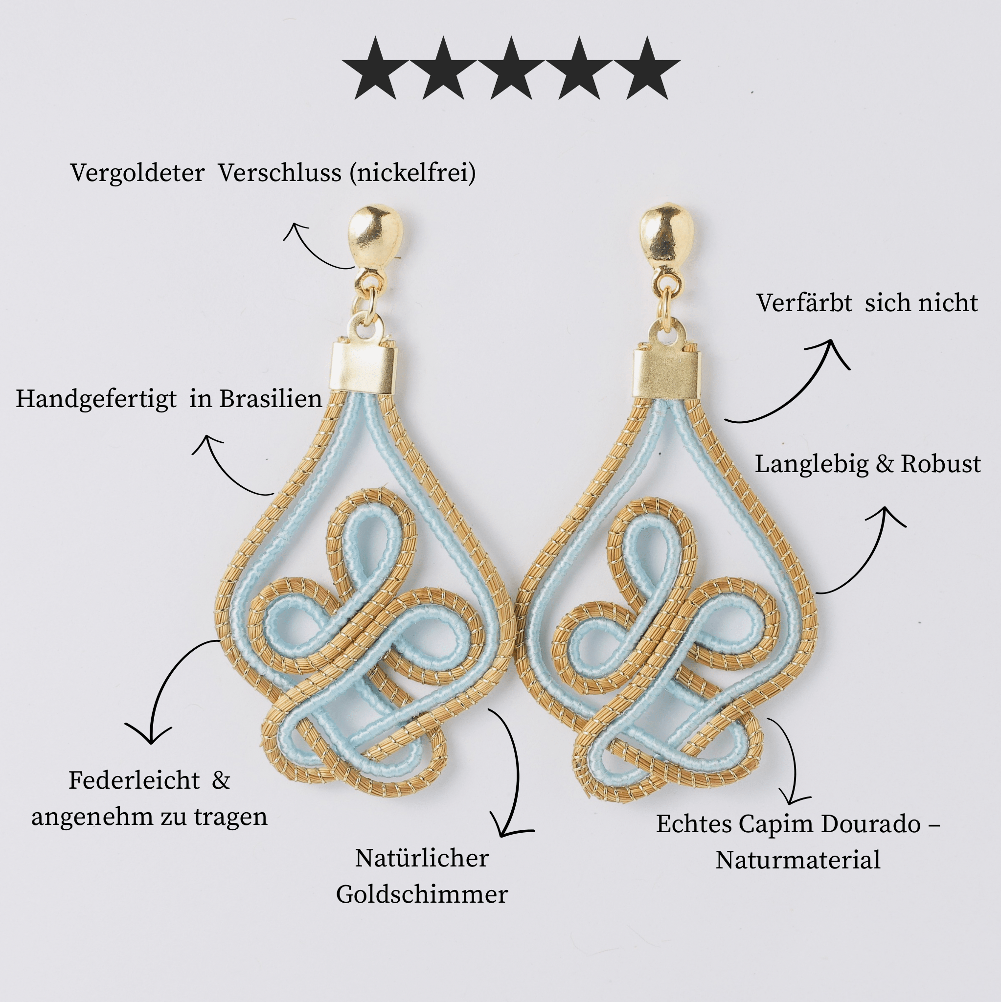 Ohringe Piçarras – Handgemachtes Unikat aus Capim Dourado | Online kaufen bei Capido Shop