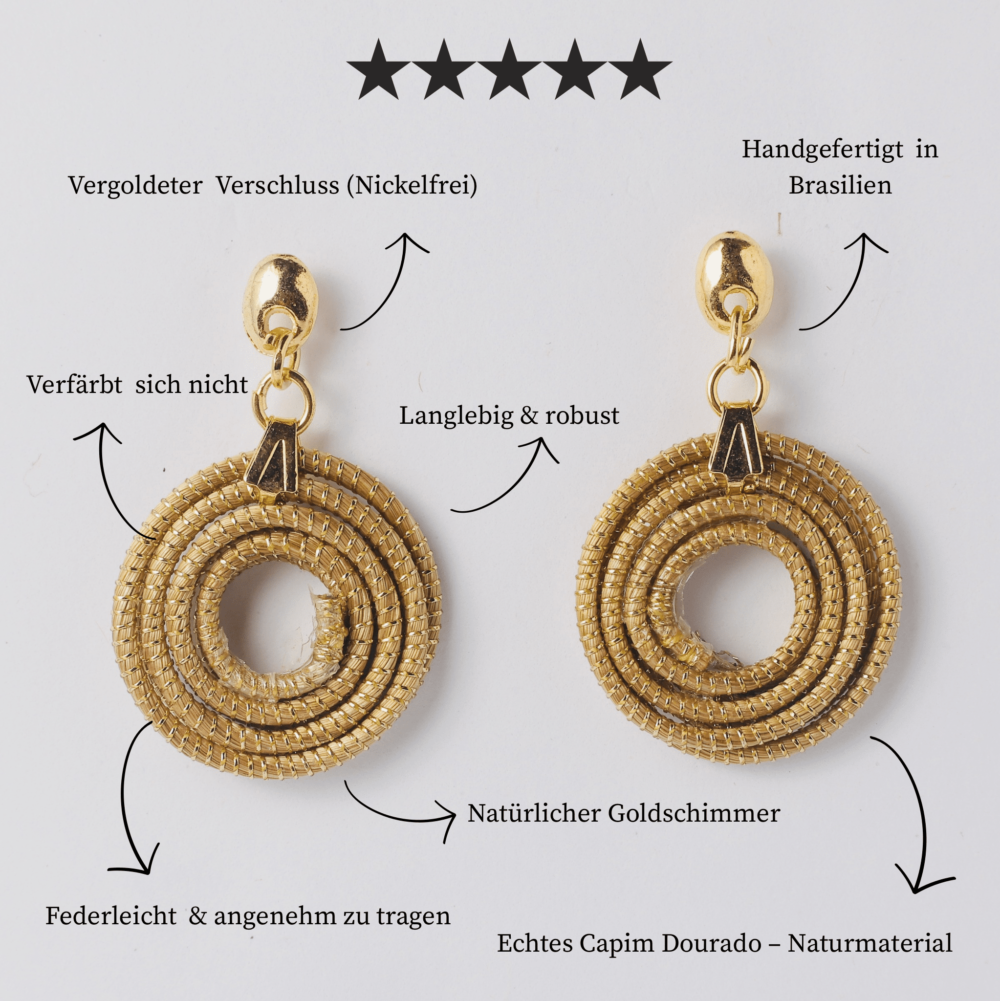 Ohrringe Margarida – Handgemachtes Unikat aus Capim Dourado | Online kaufen bei Capido Shop