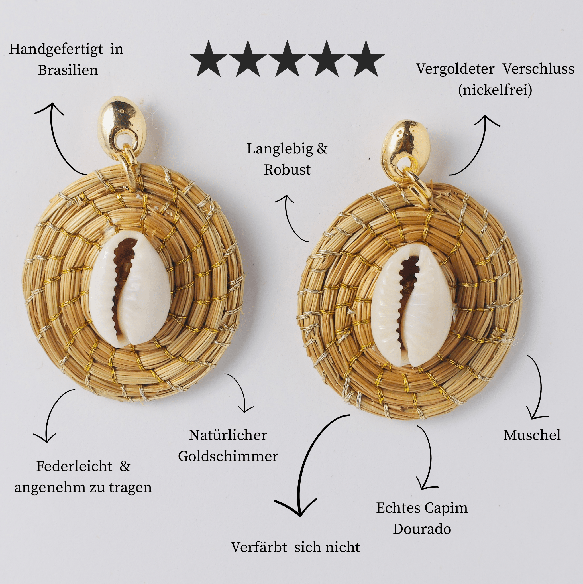 Ohringe Concha Small – Handgemachtes Unikat aus Capim Dourado | Online kaufen bei Capido Shop