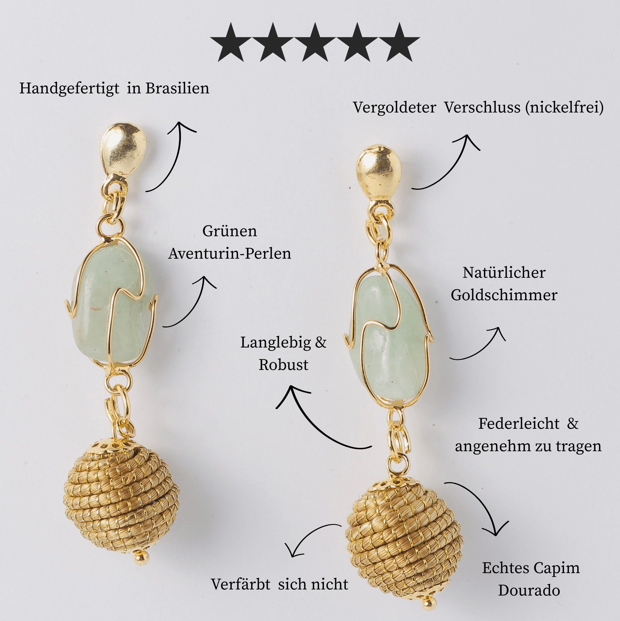Ohringe Alga – Handgemachtes Unikat aus Capim Dourado | Online kaufen bei Capido Shop