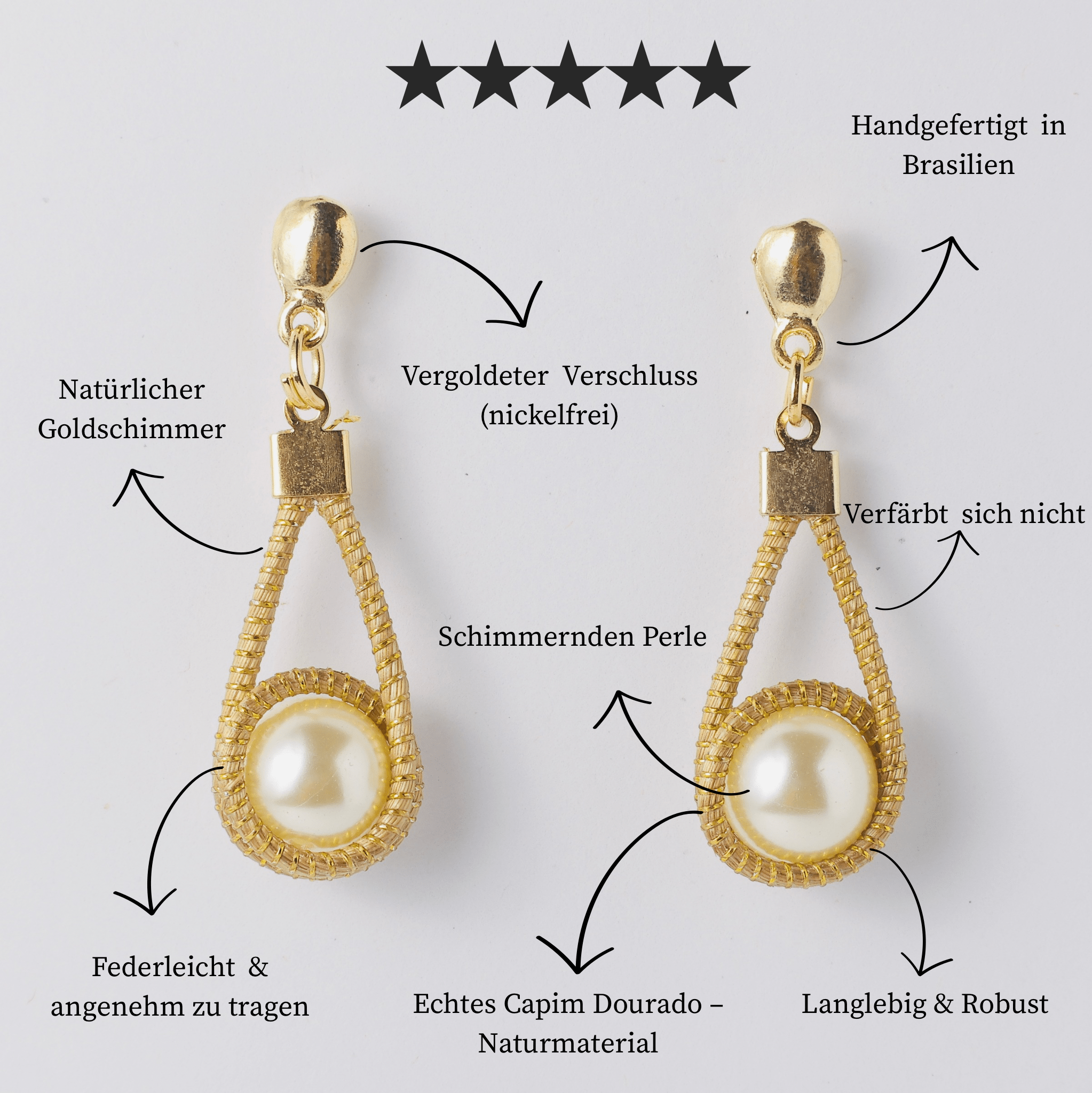 Ohrringe Perola – Handgemachtes Unikat aus Capim Dourado | Online kaufen bei Capido Shop