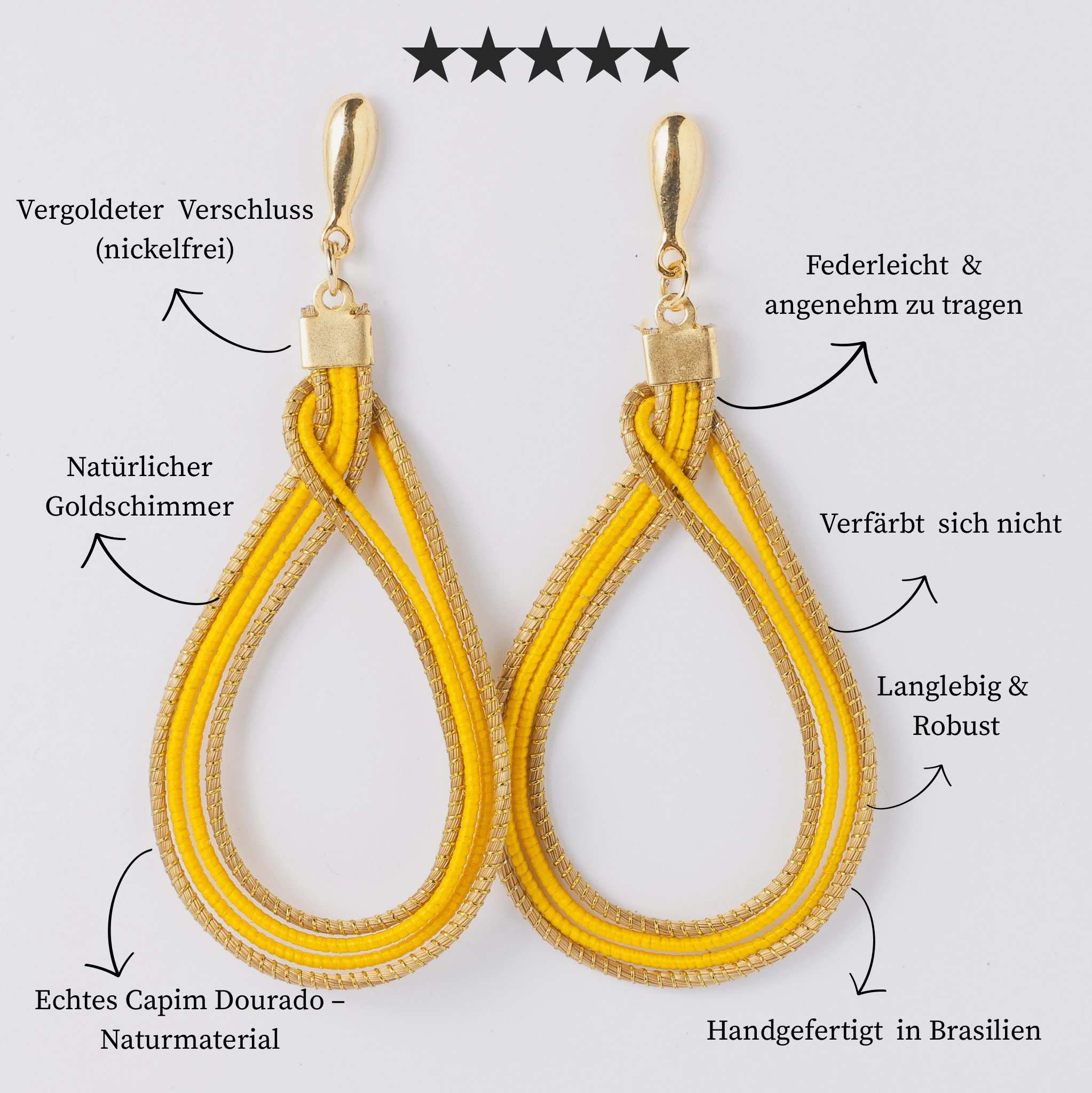 Ohringe Banana – Handgemachtes Unikat aus Capim Dourado | Online kaufen bei Capido Shop