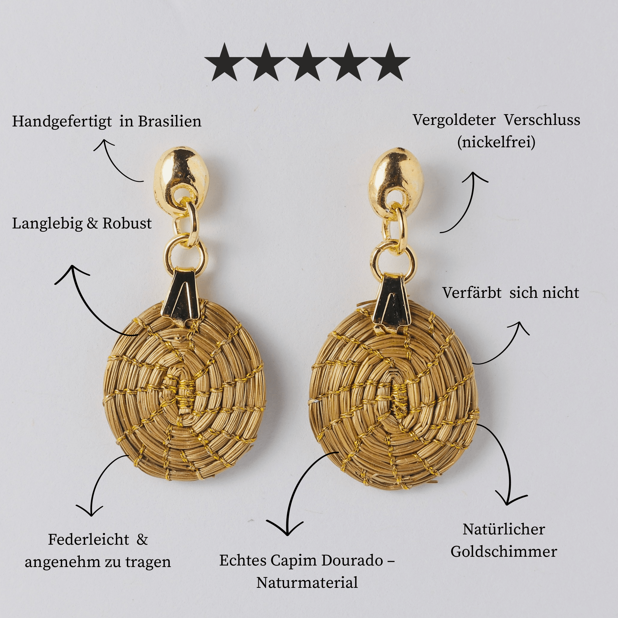 Ohrringe Girassol – Handgemachtes Unikat aus Capim Dourado | Online kaufen bei Capido Shop